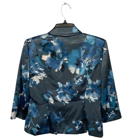 Alex Evenings | 2 pc Satin Blue Floral One Button Formal Tank & Blazer Combo SP - Picture 2 of 8